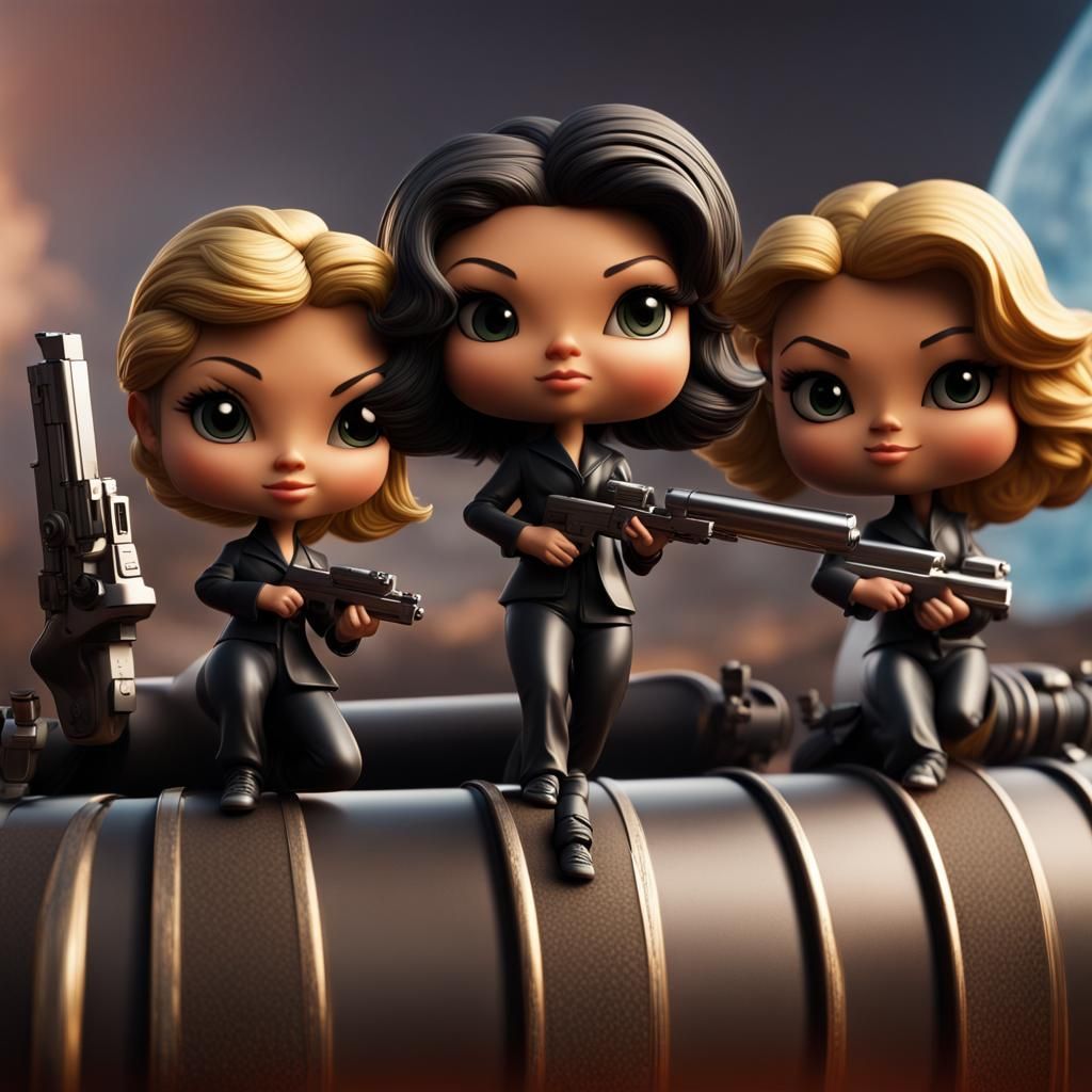 Charlie's Angels Bobbleheads on a Pistol