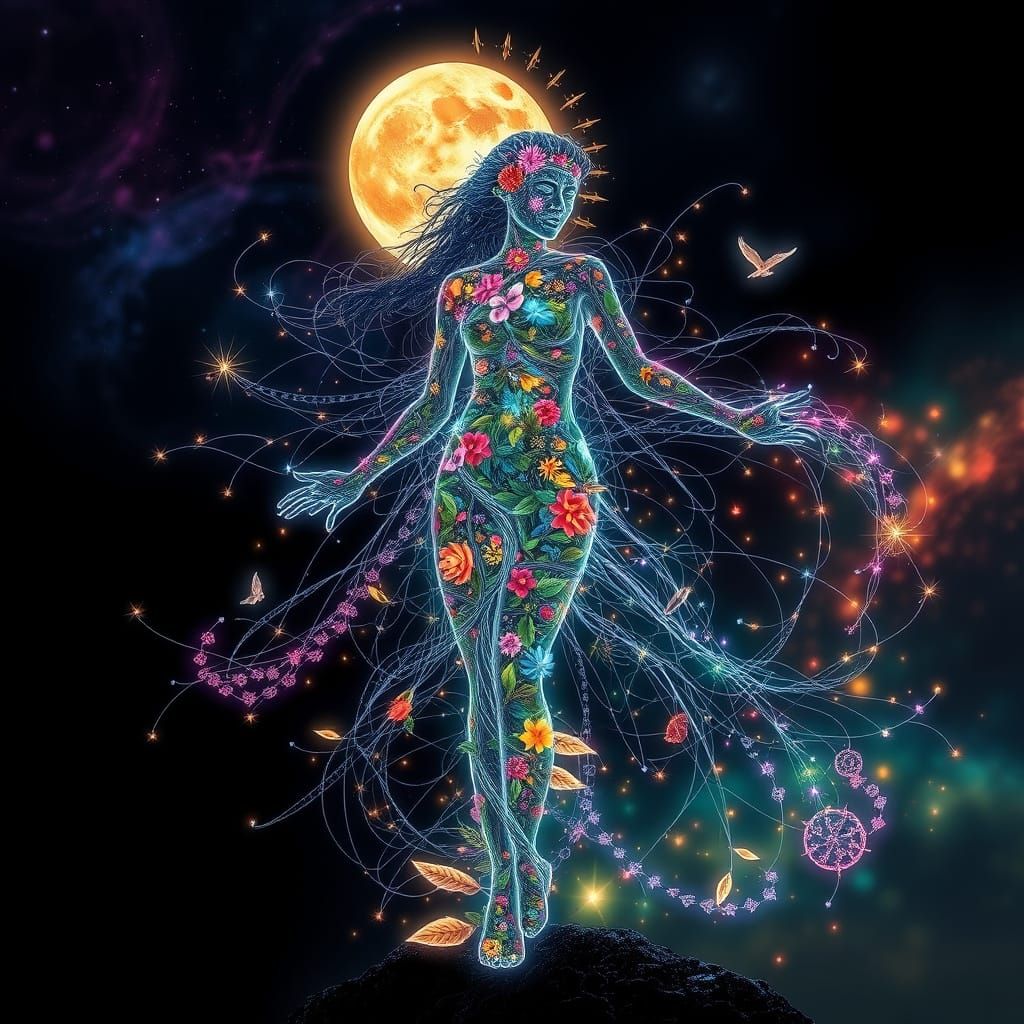 Ethereal Goddess of Nature and Mythology in Vibrant Dreamsca...