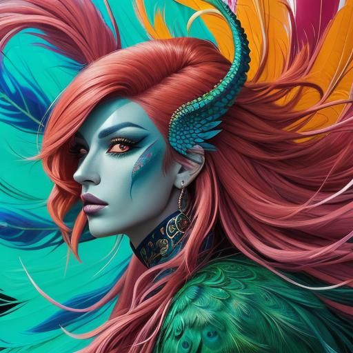 Dragon Woman Portrait in Fauvist Style