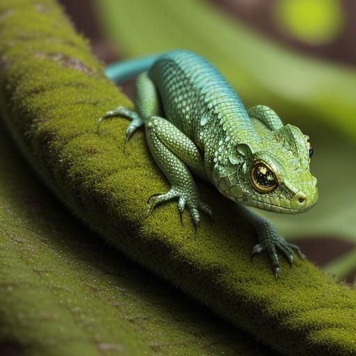 Fuzzy Green Moss Snake Portrait: A Whimsical Reptile