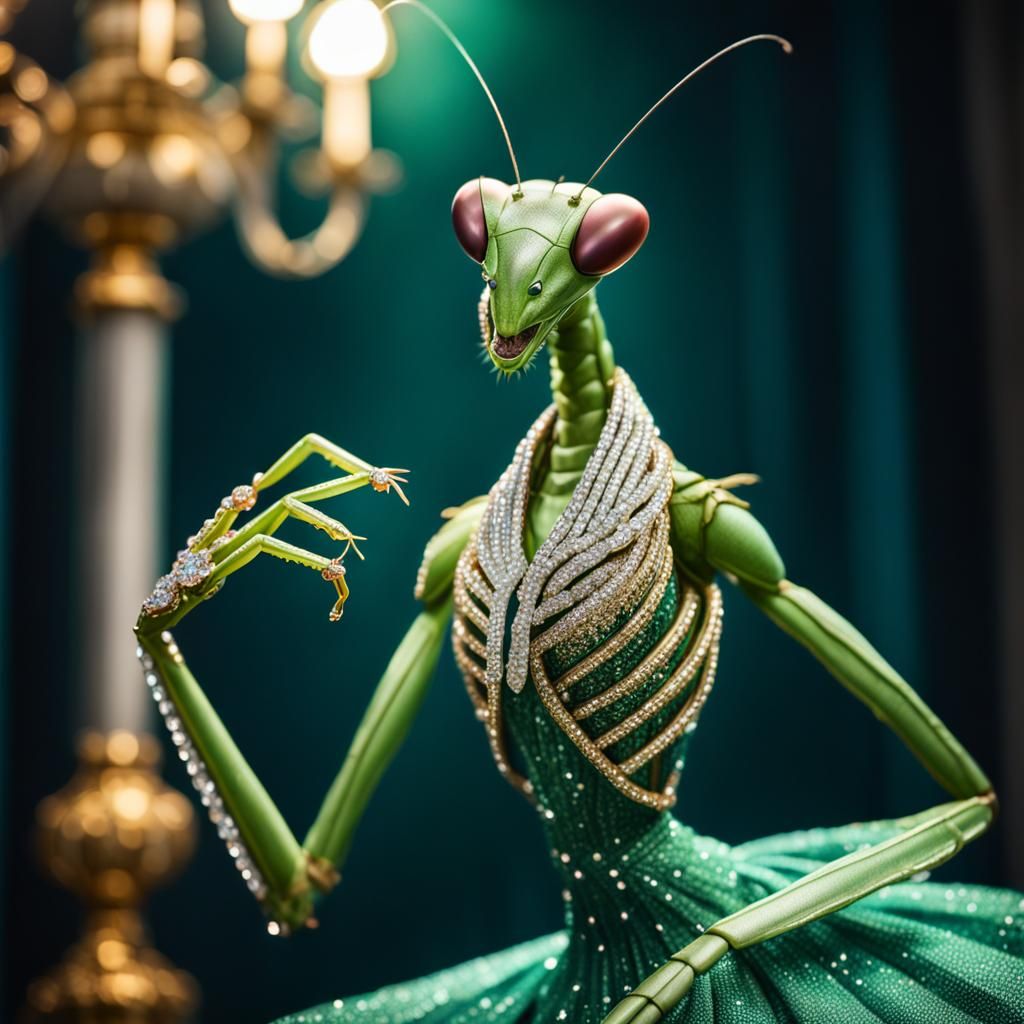 Praying Mantis in Crystal Gown, 40s Fashion