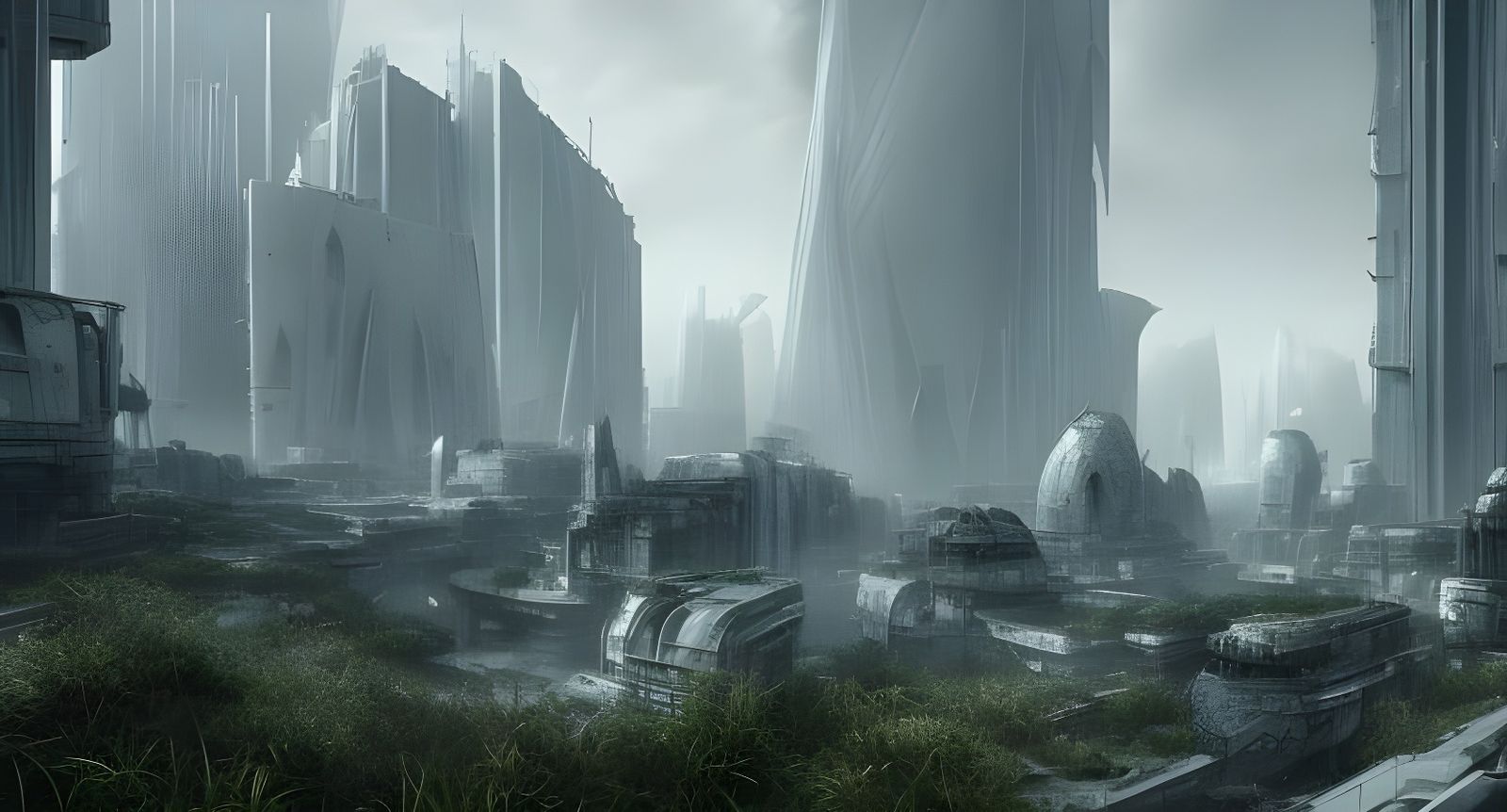 Monotone Dystopian City with Overgrowth in 8K