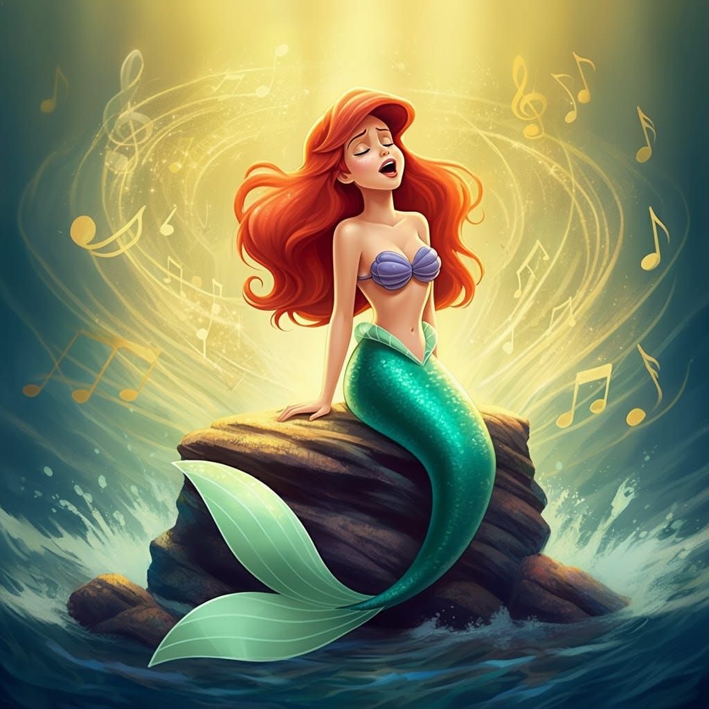 Majestic Mermaid Sings in Golden Ocean Light
