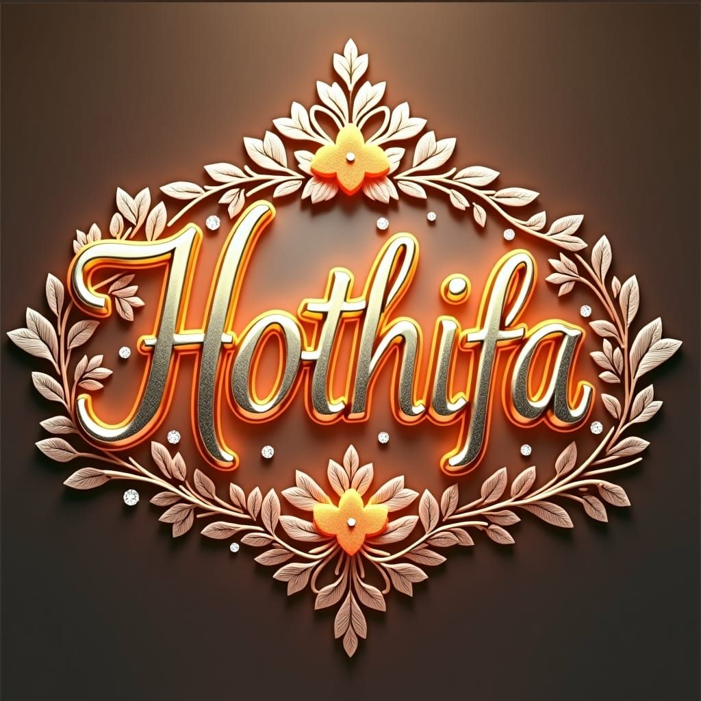 Elegant Gold Name with Diamonds and Flowers