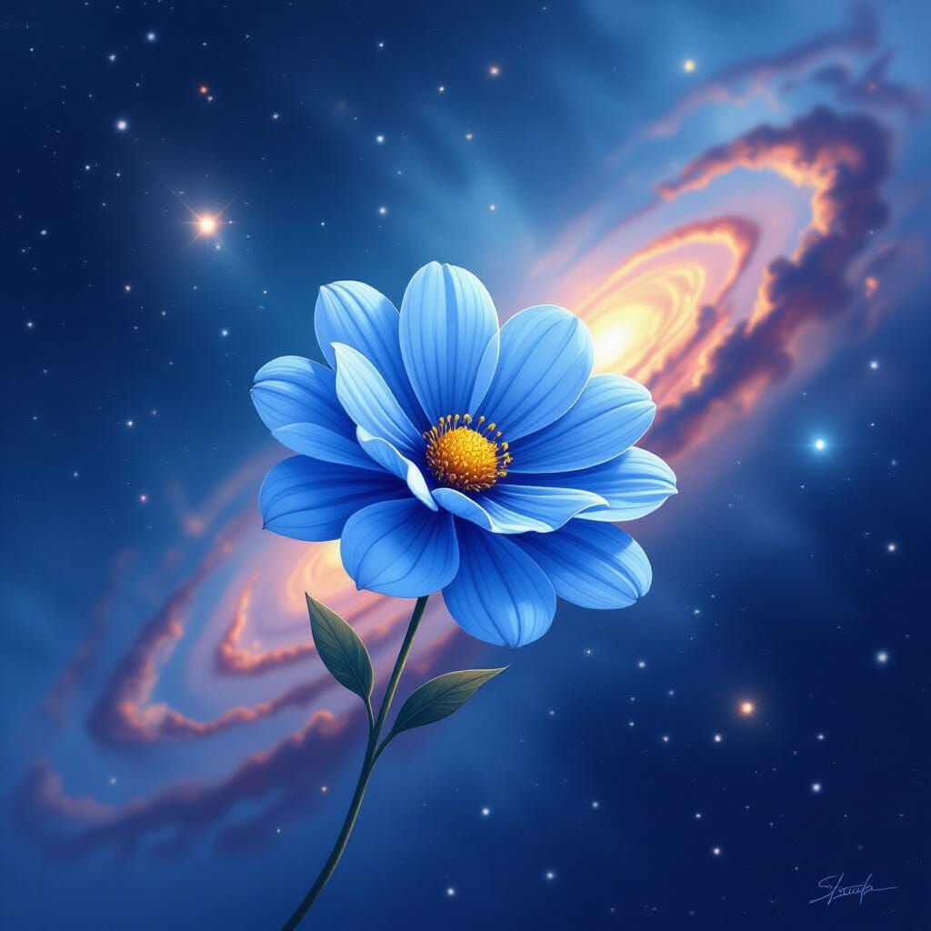 Blue Flower in Space: Dreamy Ethereal Art