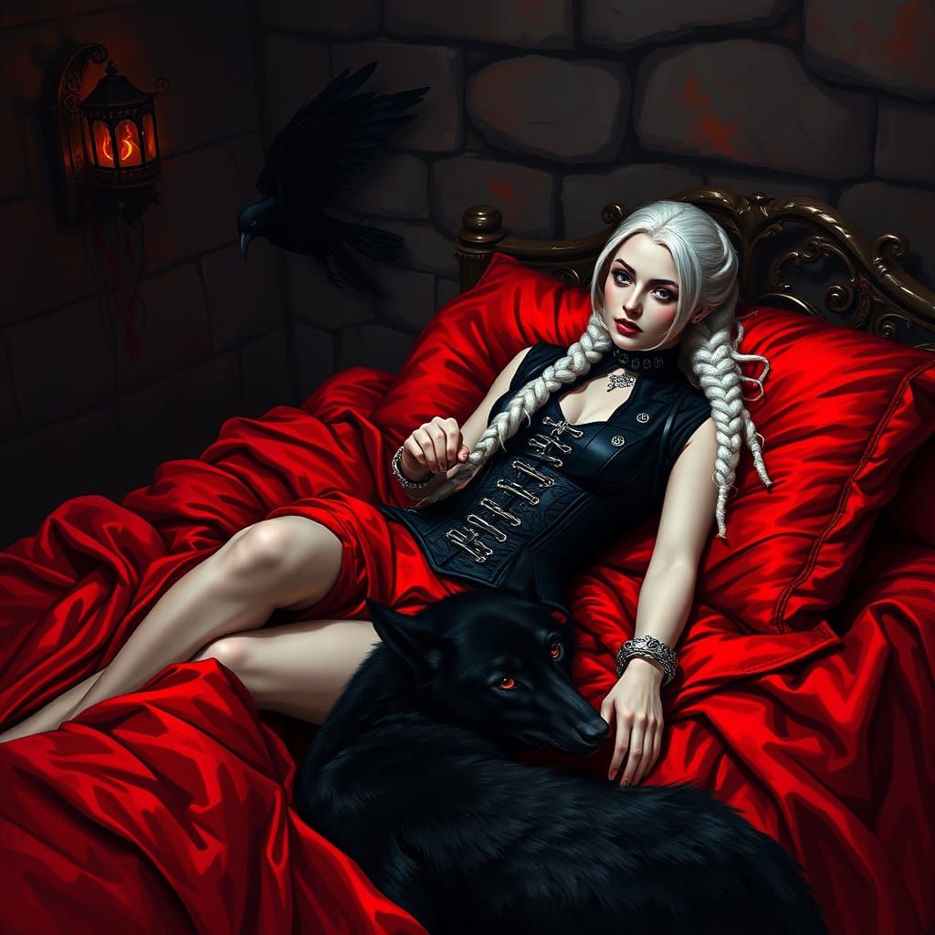 Ethereal Vampire Queen in Gothic Bedchamber