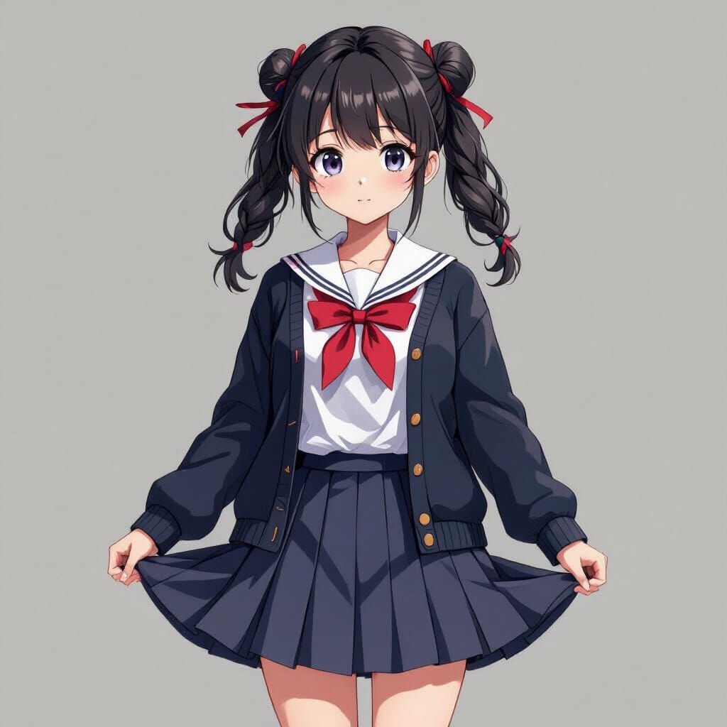 Girl in School Uniform Bowing, Flat Color 3D Anime Art