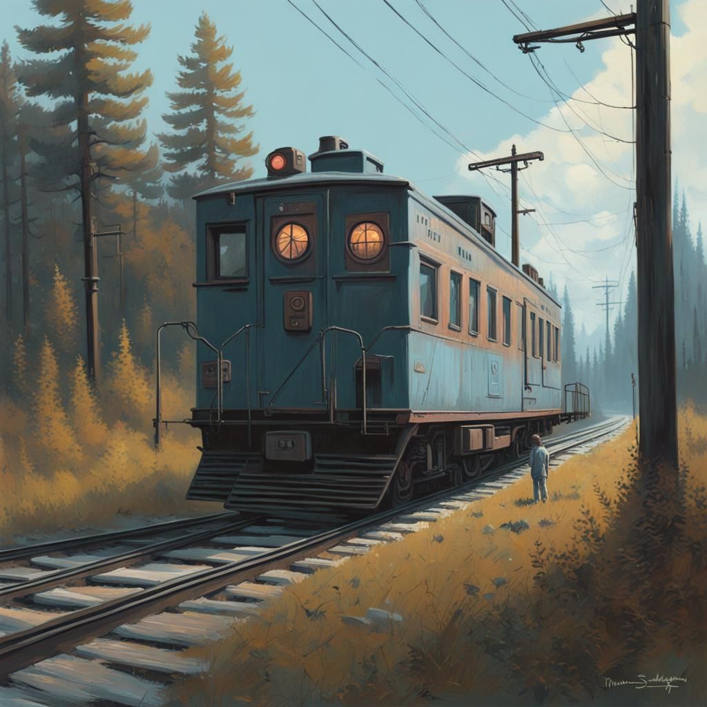 Futuristic Rail Vehicle in Pastoral Landscape