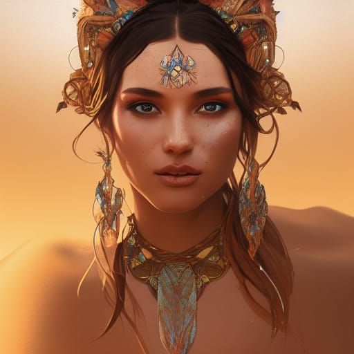 Desert Goddess Portrait in Art Nouveau Style