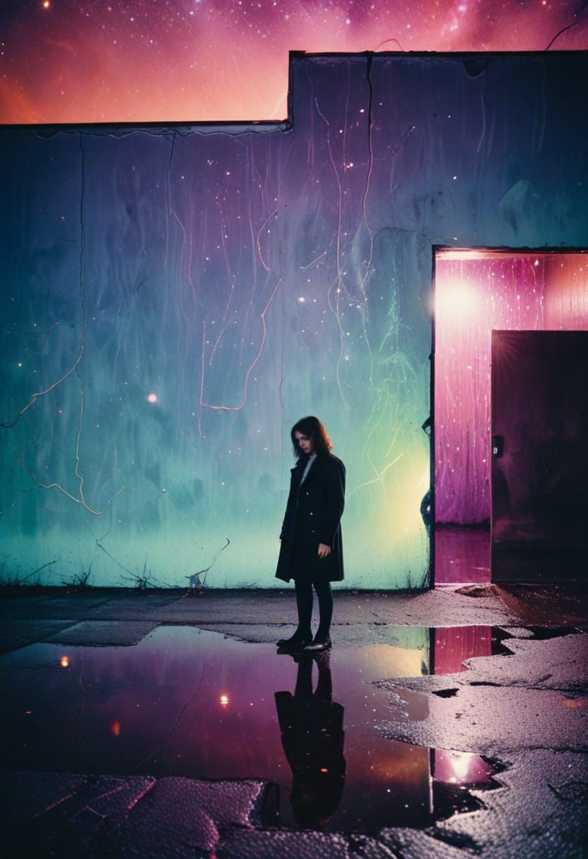 Vibrant Neon Dreamscape in Polaroid Style