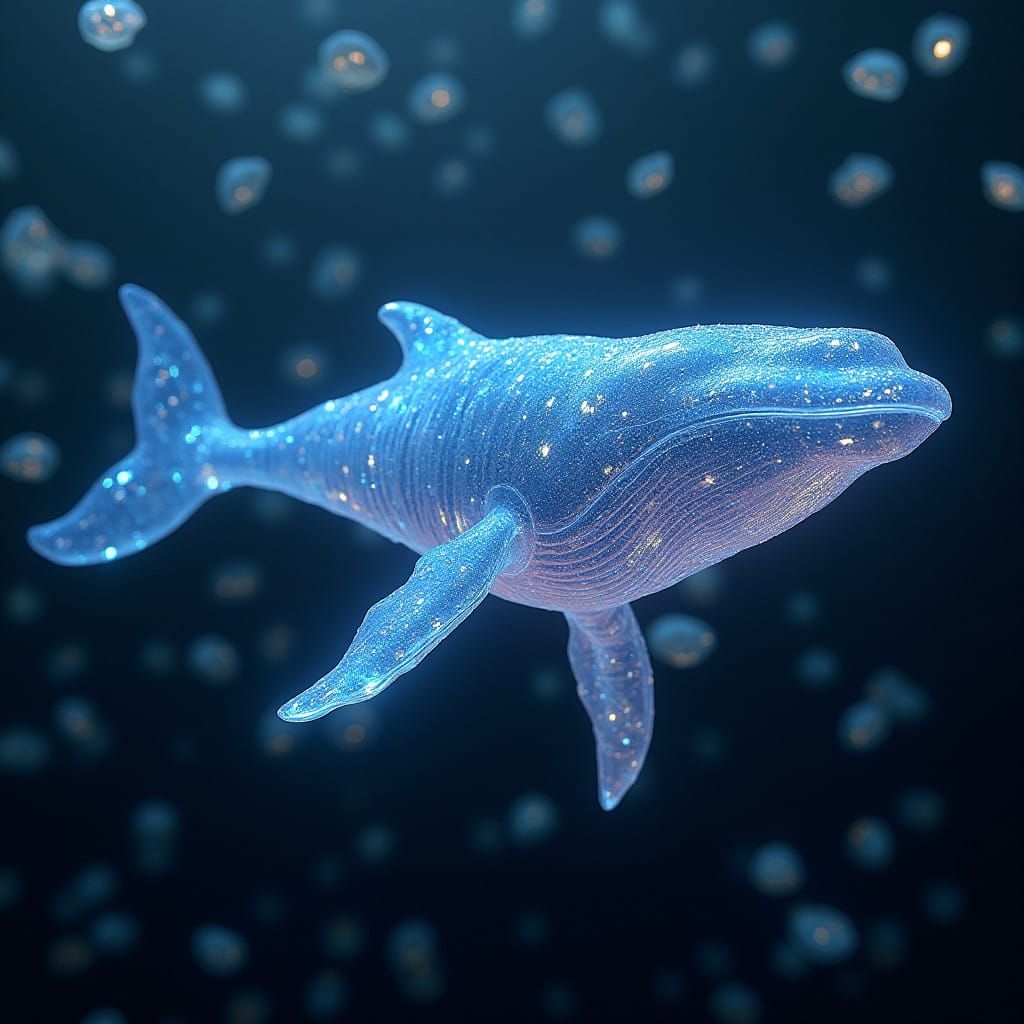 Iridescent Glass Whale in Oceanic Paradise