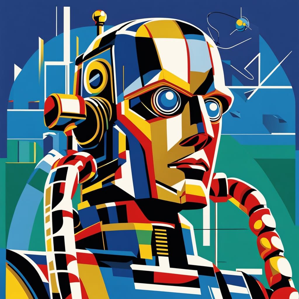 Vintage Robot Man Ad Poster in Art Deco Style