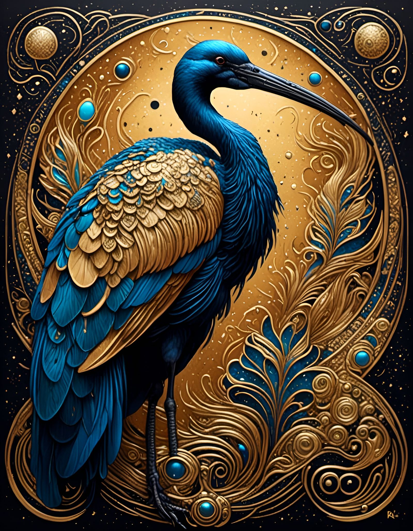 Egyptian Ibis Bird Portrait in Linework Art