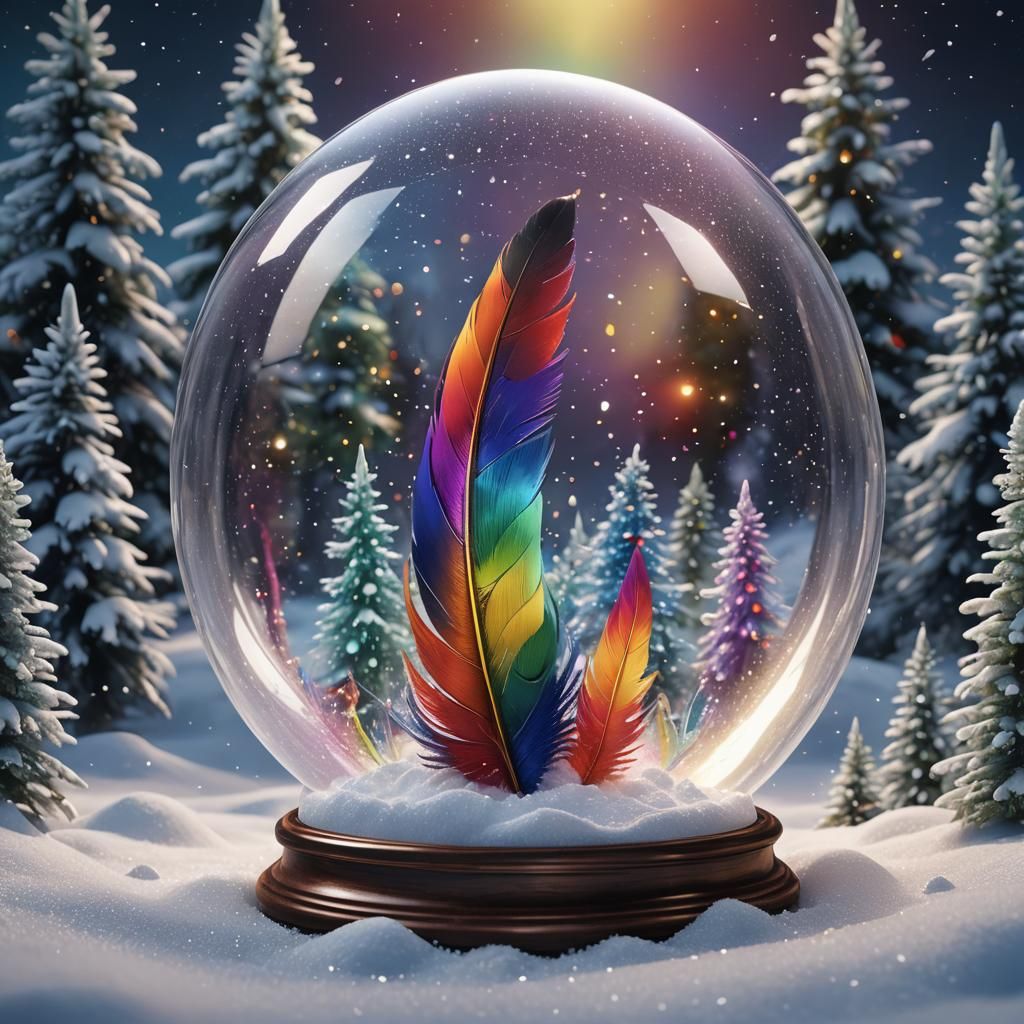 Rainbow Feather in Snow Globe: Fantasy Concept Art