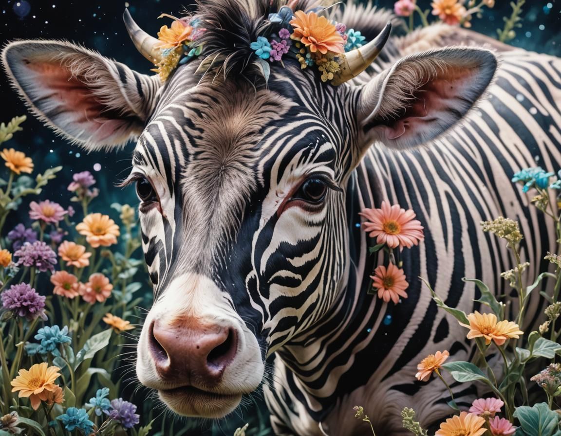 Adorable Cow-Zebra Baby in Fairytale Fantasy Style