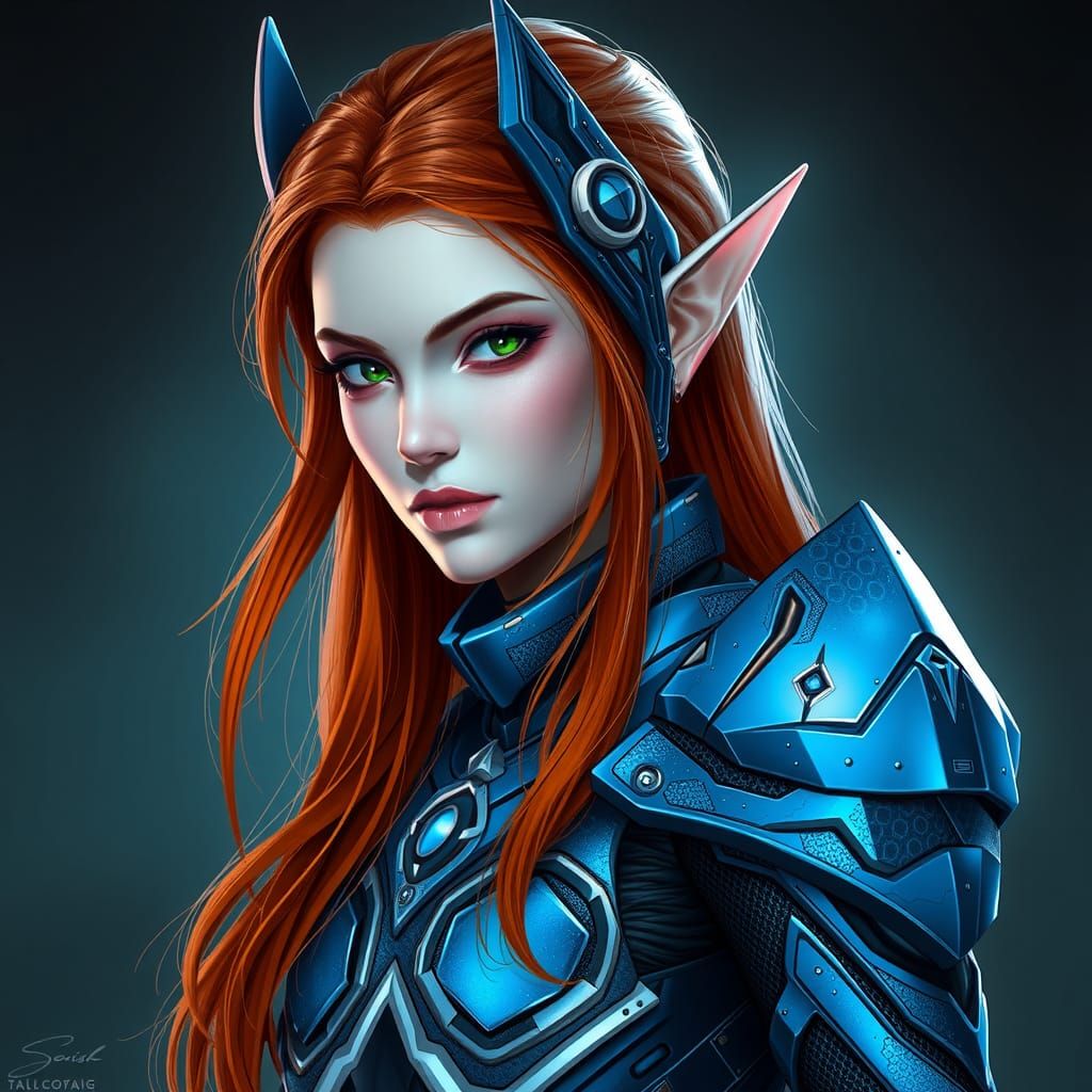 High Elf in Sci-Fi Armor, Futuristic Digital Art
