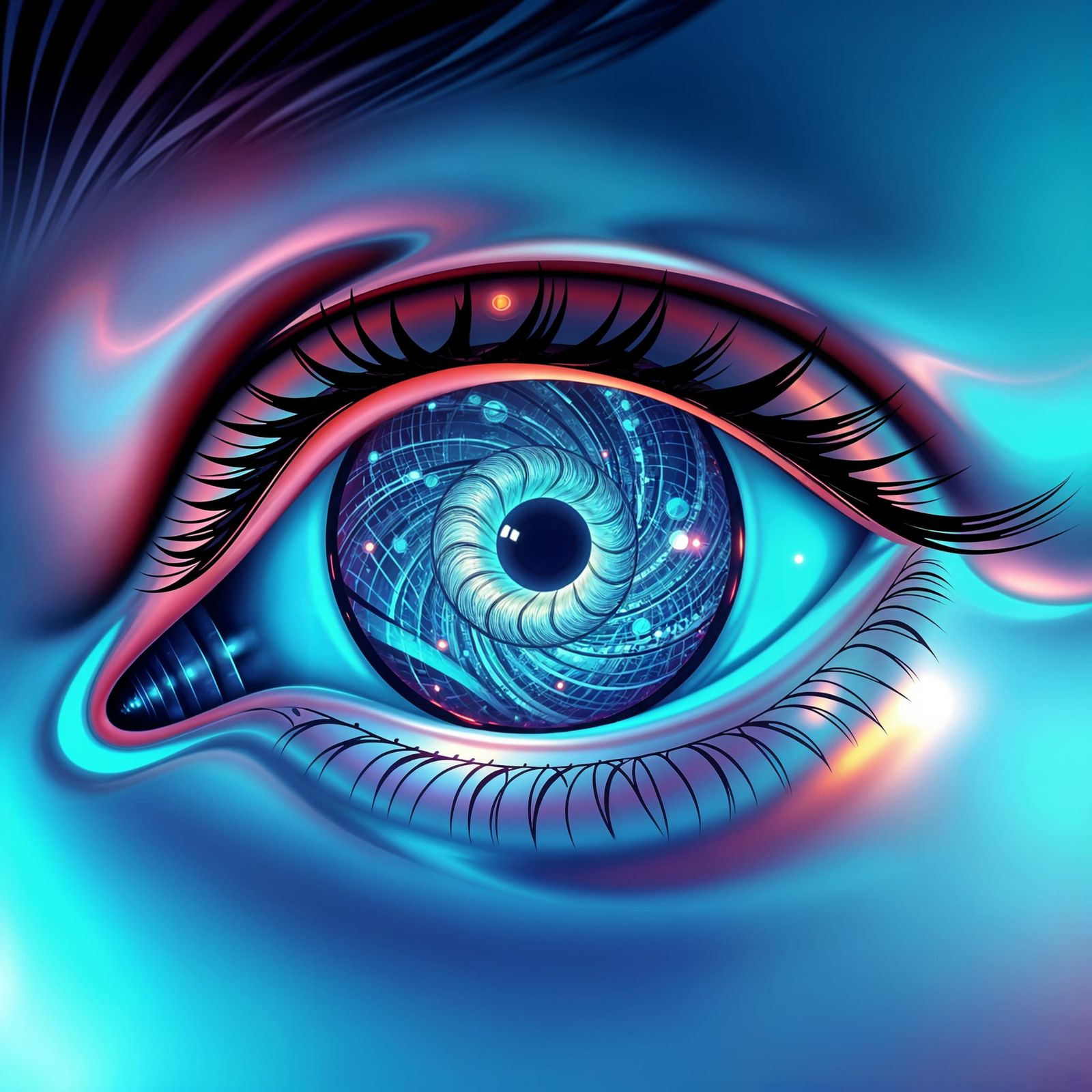 Abstract Glowing Eye in Vector Fractal Style