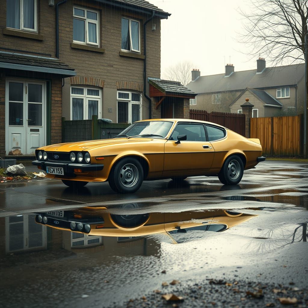 1973 Ford Capri in Hyperreal Suburban Scene