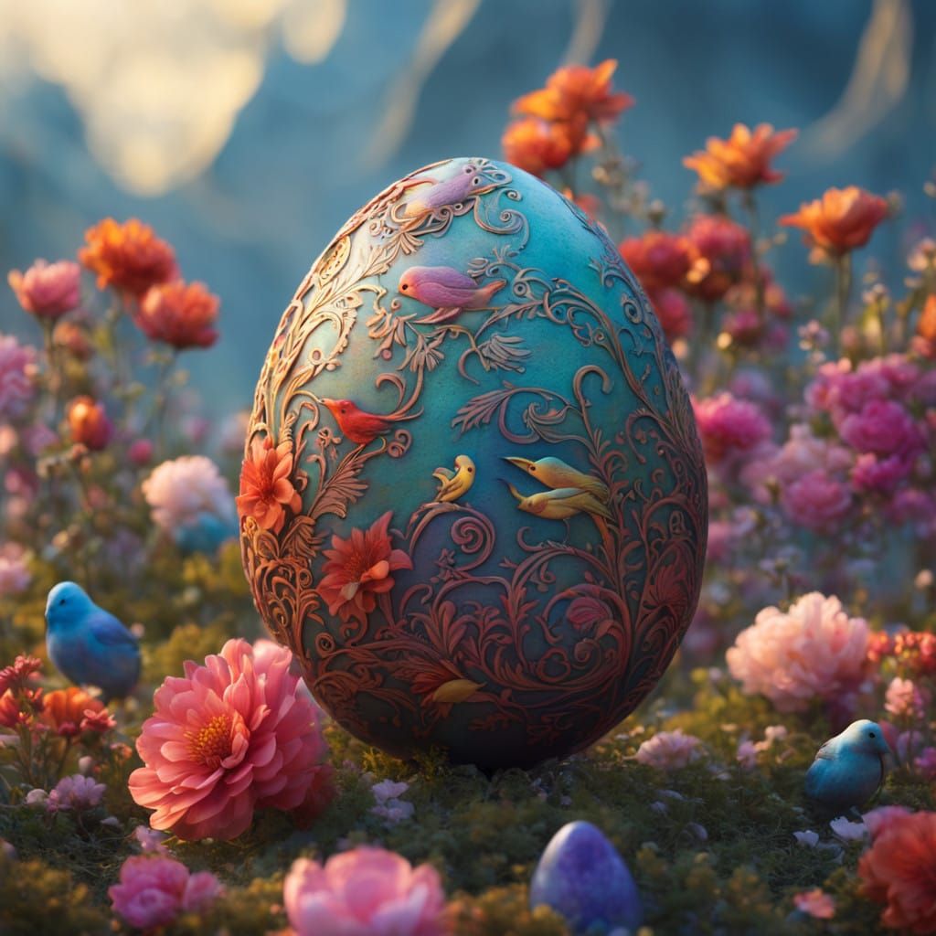 Easter Egg Scene in Dreamlike, Symbolic Style