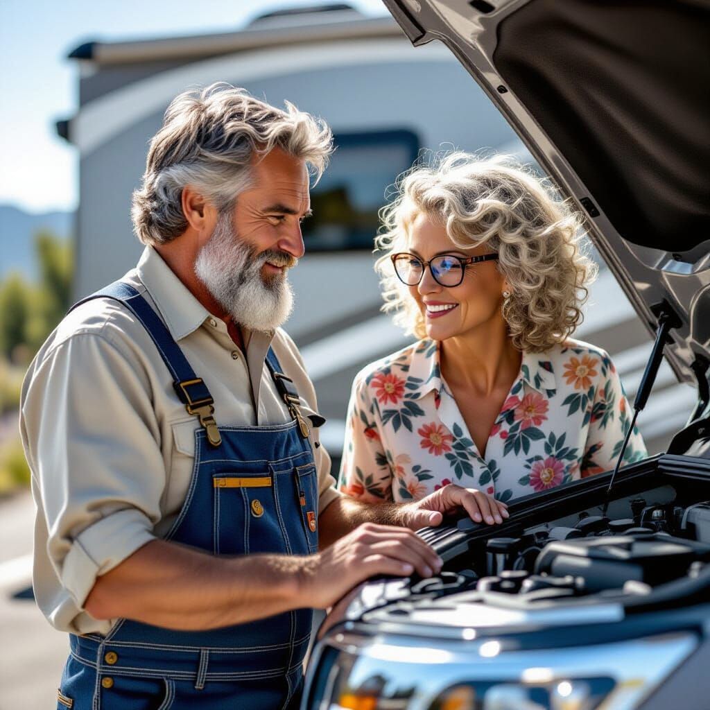 Elderly Couple and Futuristic RV, in Sci-Fi Style