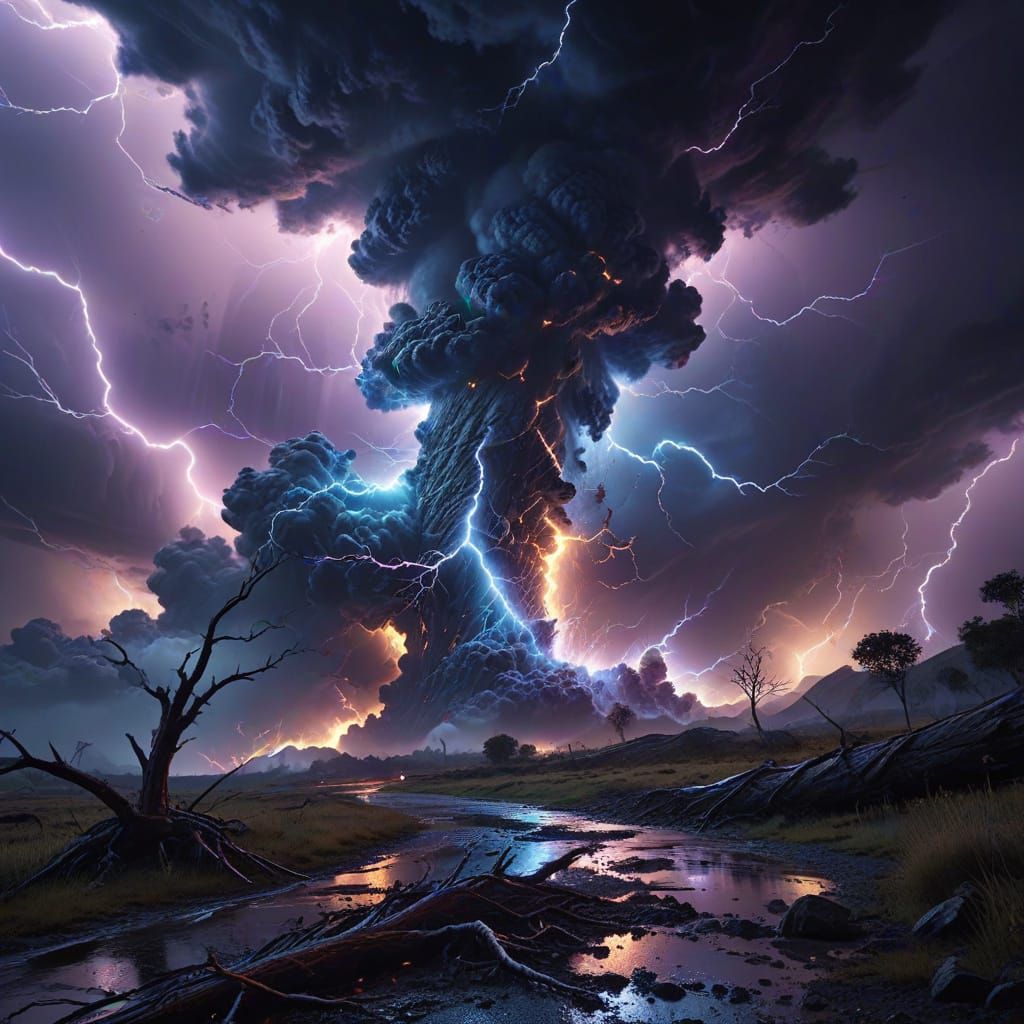 Electric Storm Concept Art with Glowing Plasma and Turbulent...