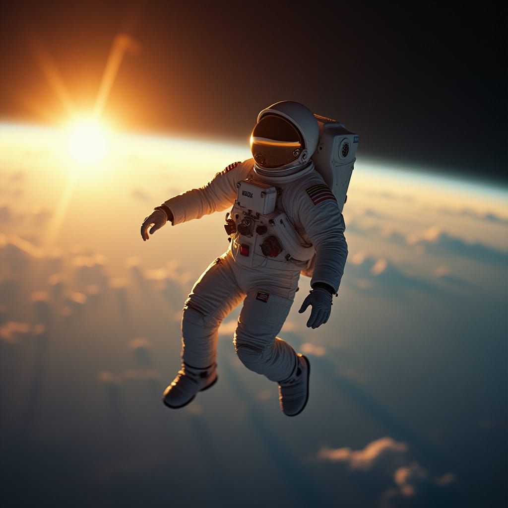 Astronaut Reaching for Sunrise: Retro-Futuristic Space Art