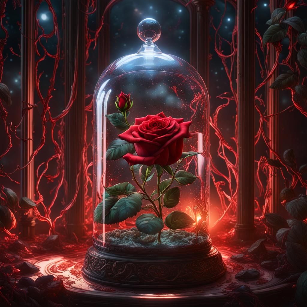 Cosmic Rose in Glass Cage: Dark Fantasy Art