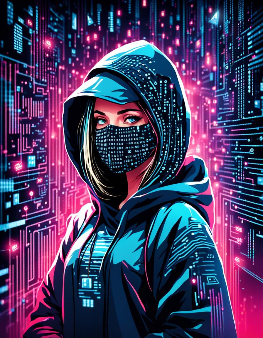 Hacker Girl in Binary Code Dreamscape