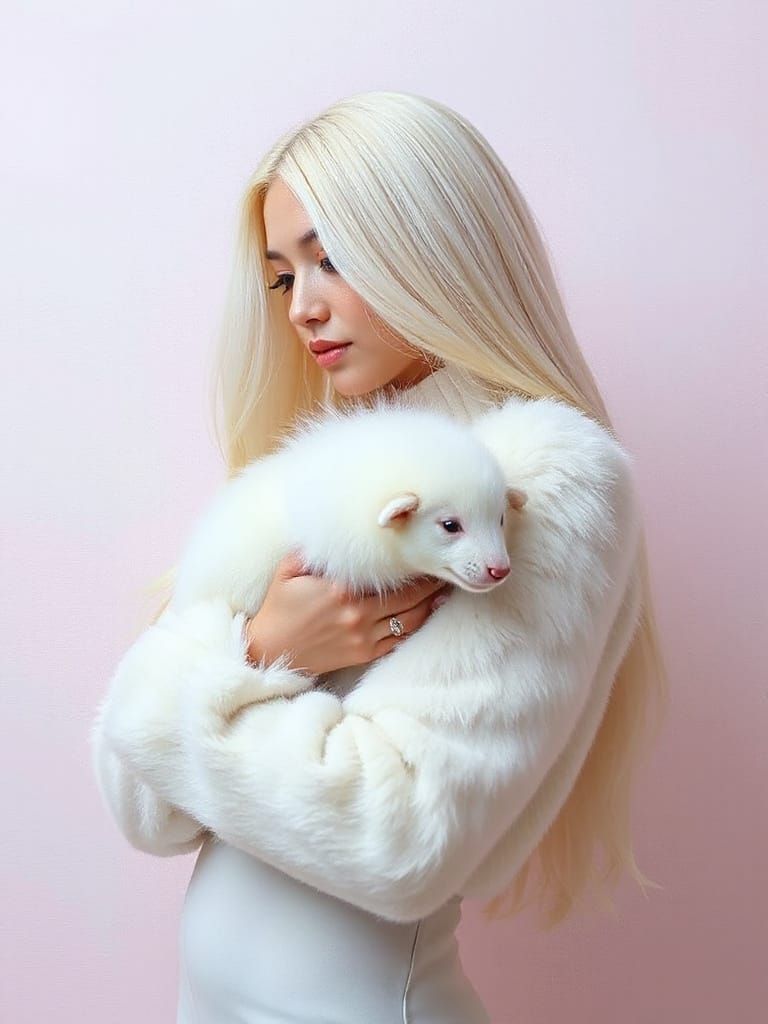 Blonde Lady with Ermine in Pink and Lavender