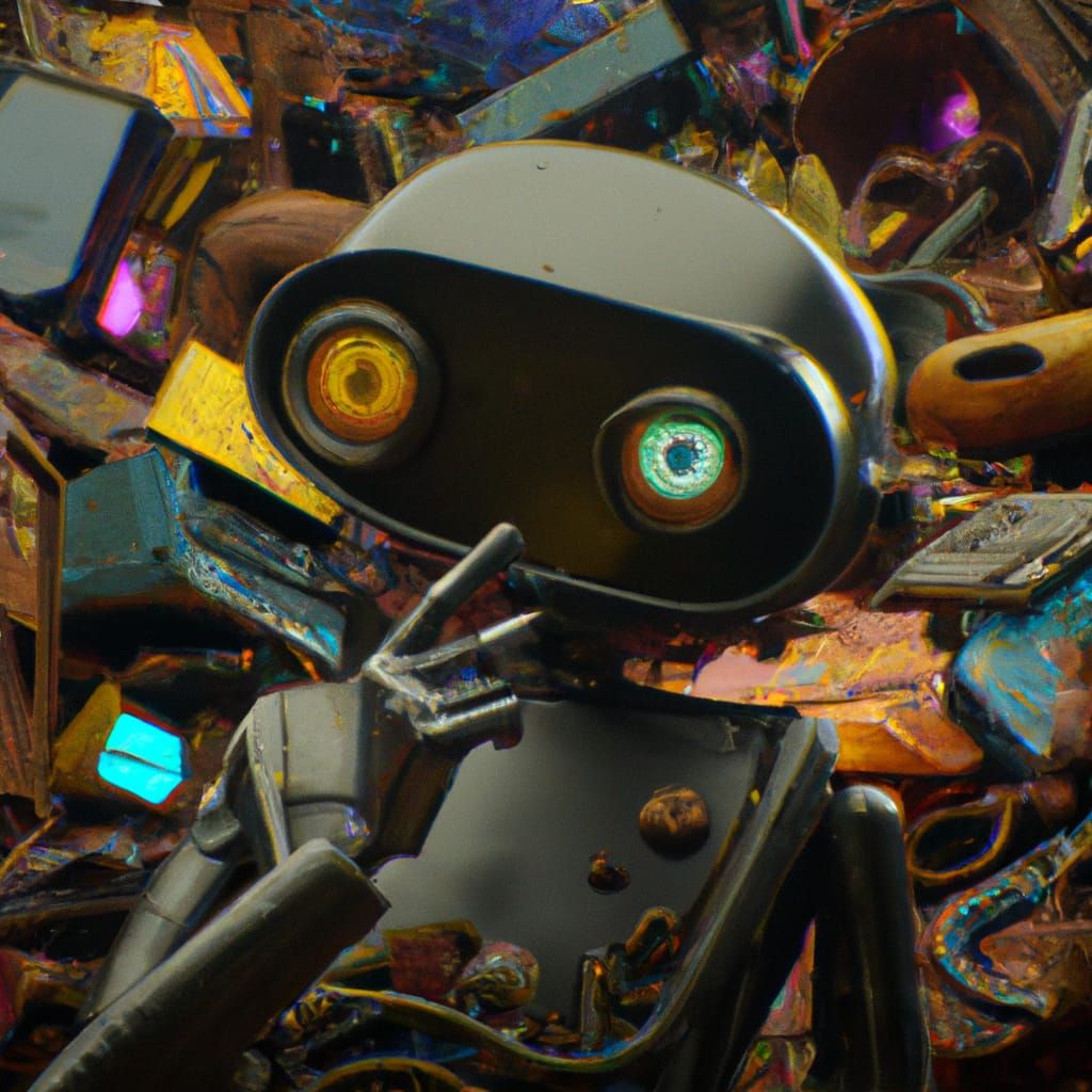 Friendly Cyborg Finds Treasure in Cyberpunk Junkyard