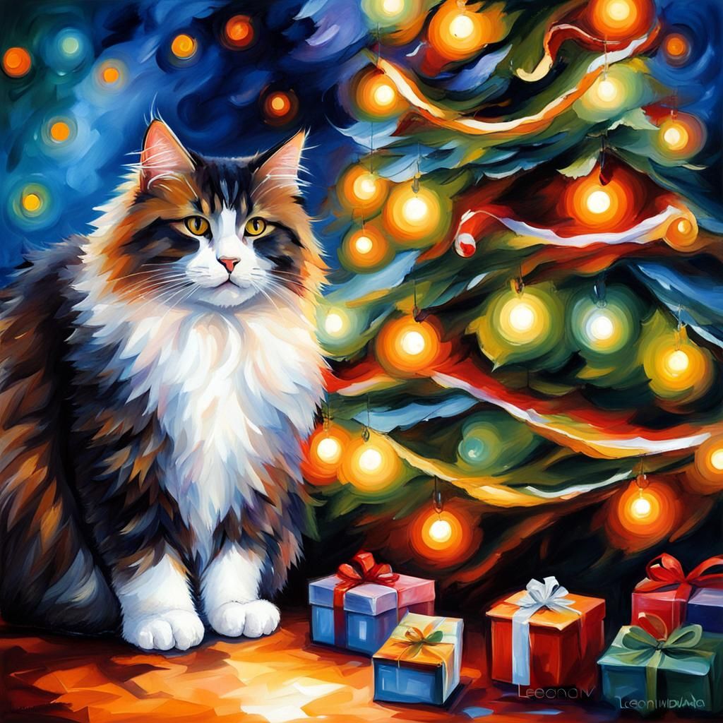 Festive Cat in Impressionistic Style