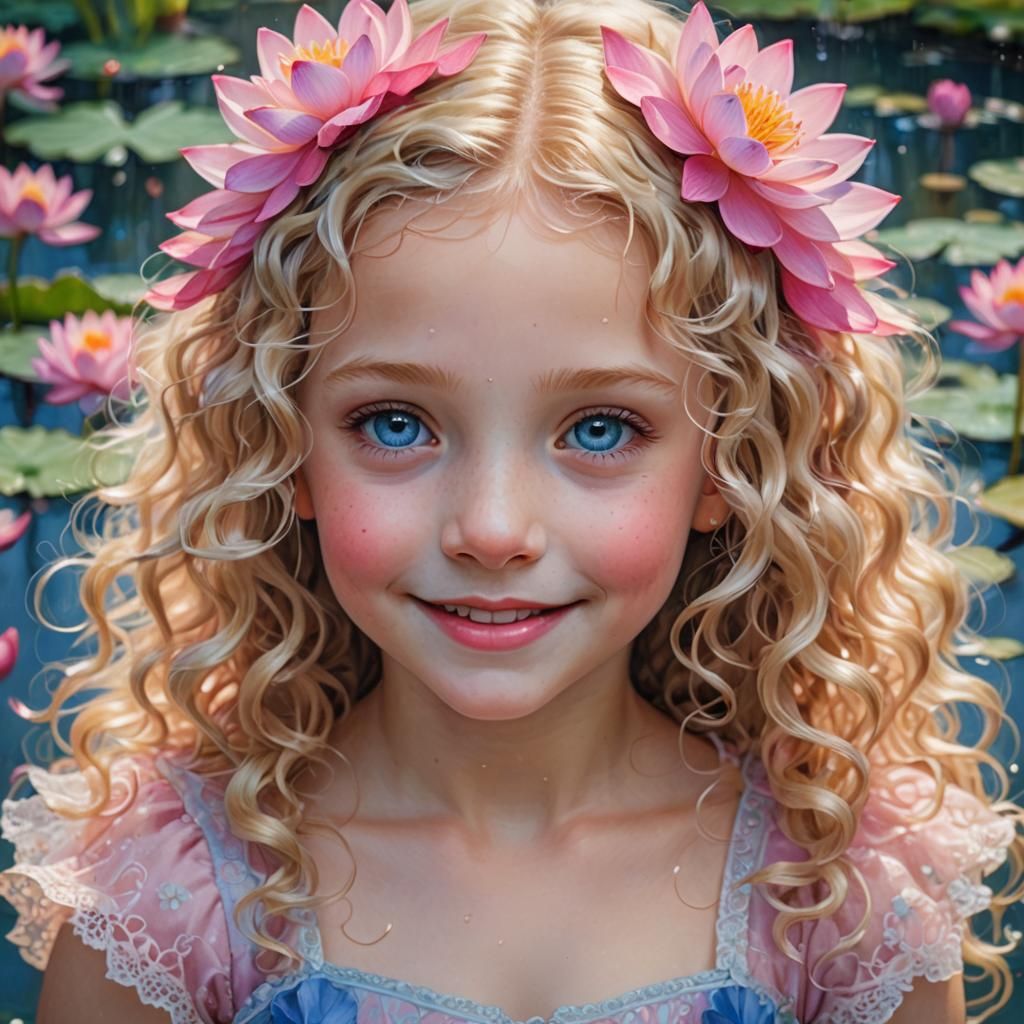 Hyperrealistic Fairy Portrait with Lotus Pond