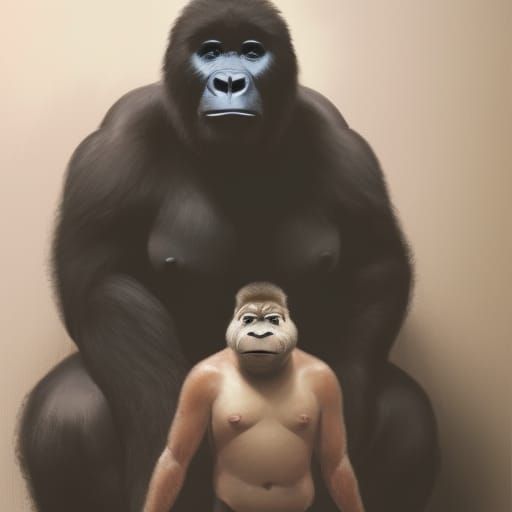 Hyperrealistic Gorilla Portrait in Bedroom, Detailed Digital...
