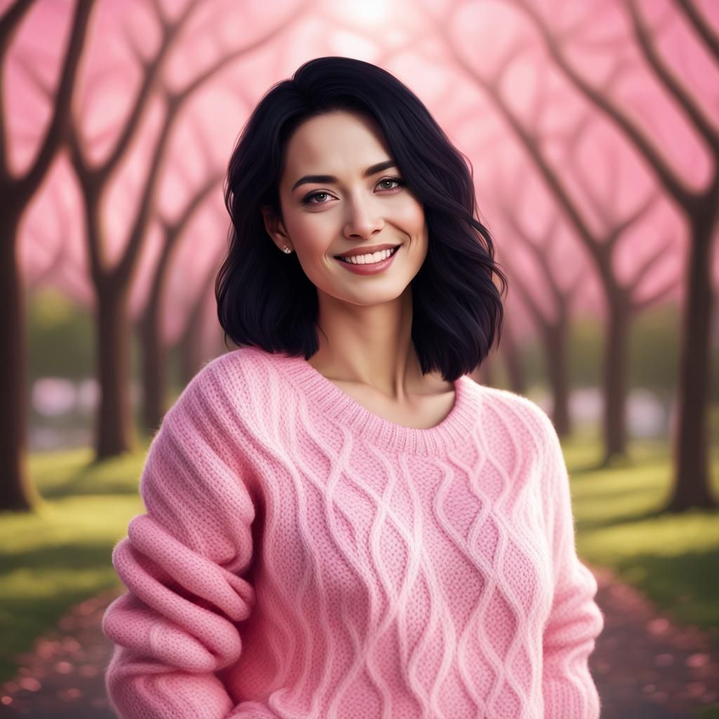 Latina Woman in Pink Sweater Portrait, 16k Resolution