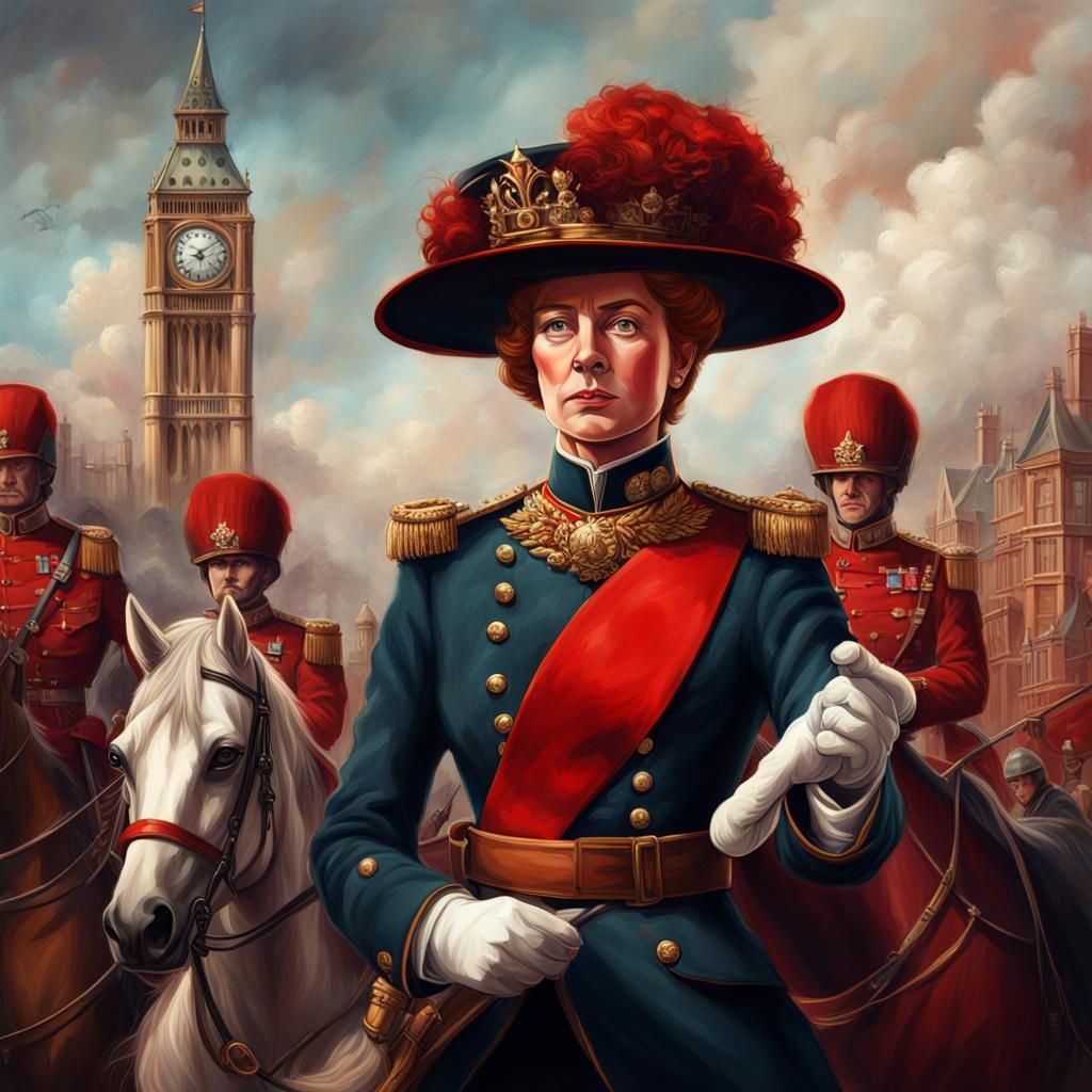 Victorian Era British Officer and Queen Portrait