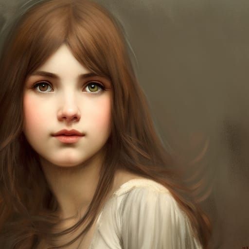 Gray-Eyed Girl Portrait in Waterhouse Style