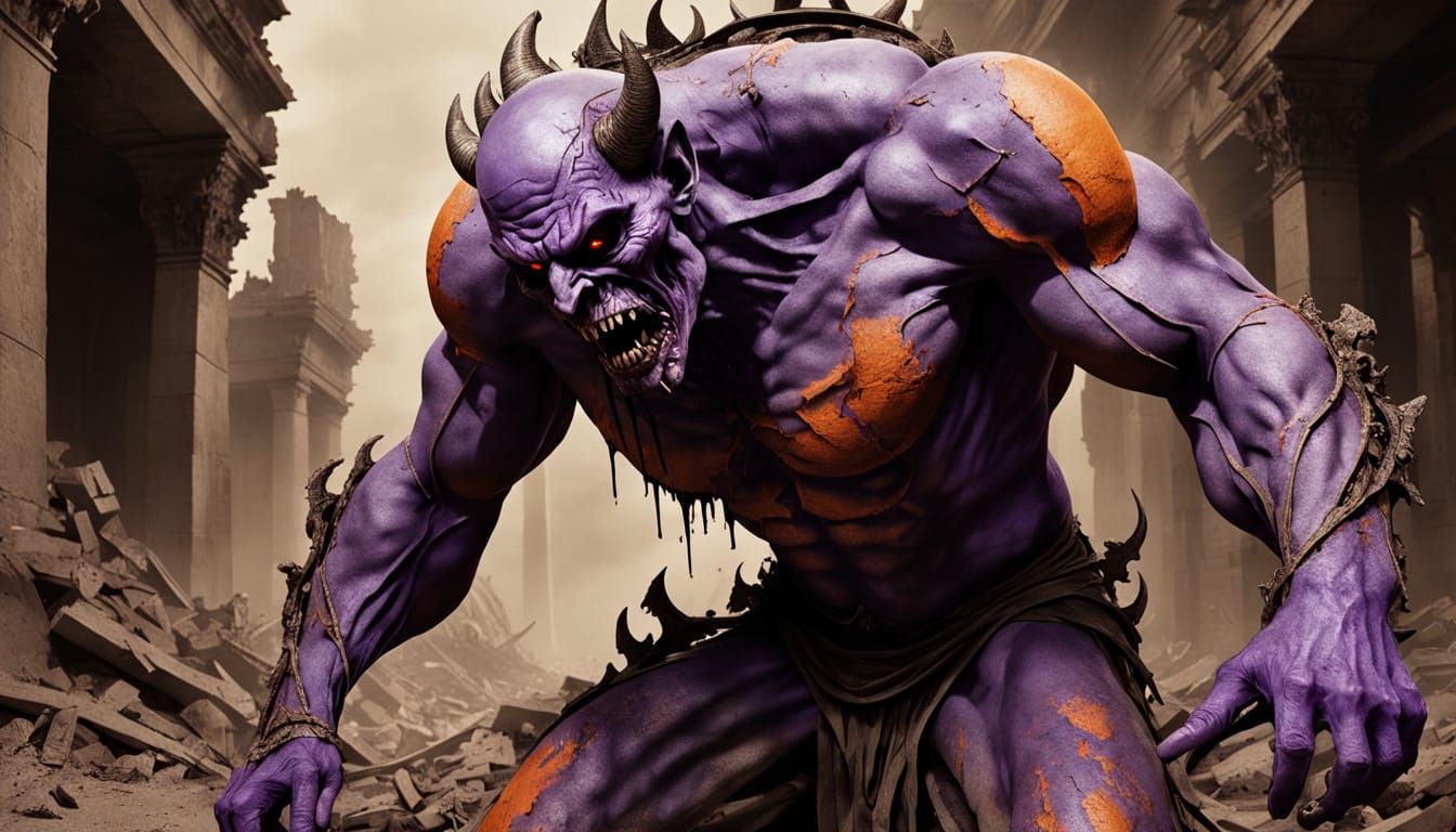 Grotesque Human-Demon Tormented by Sepia Flames