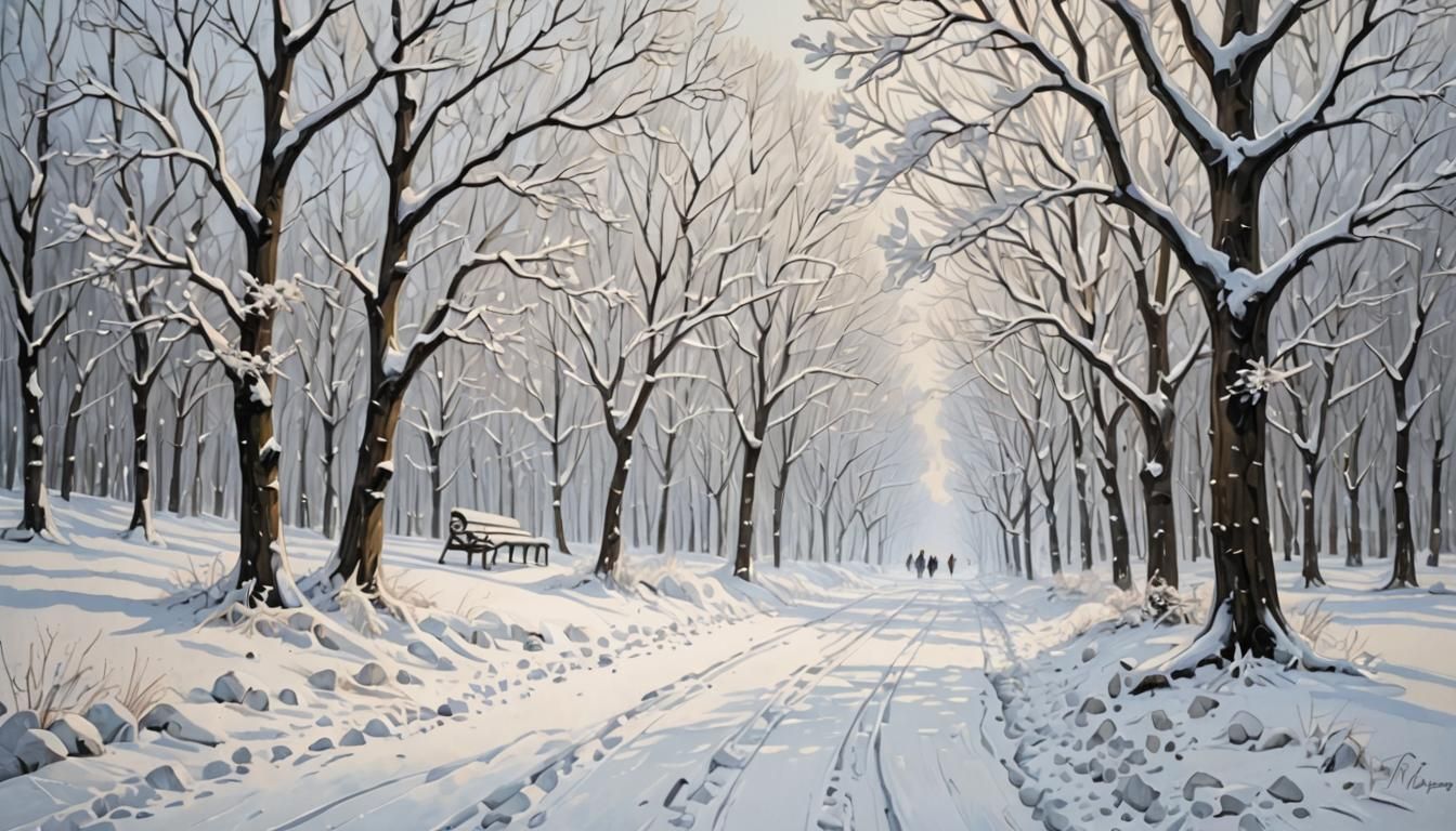 Monochromatic White Snow Scene as Impasto Painting