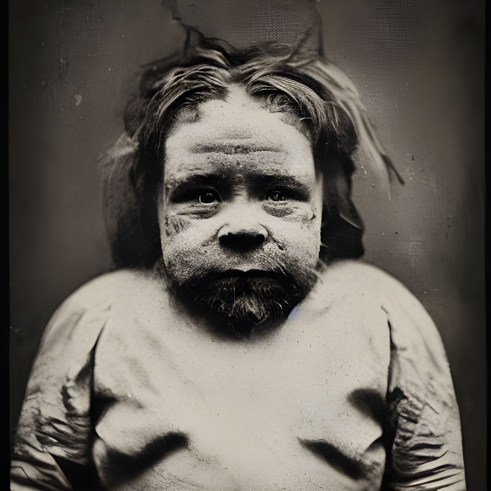 Vintage Sepia Portrait of a Creepy Dwarf
