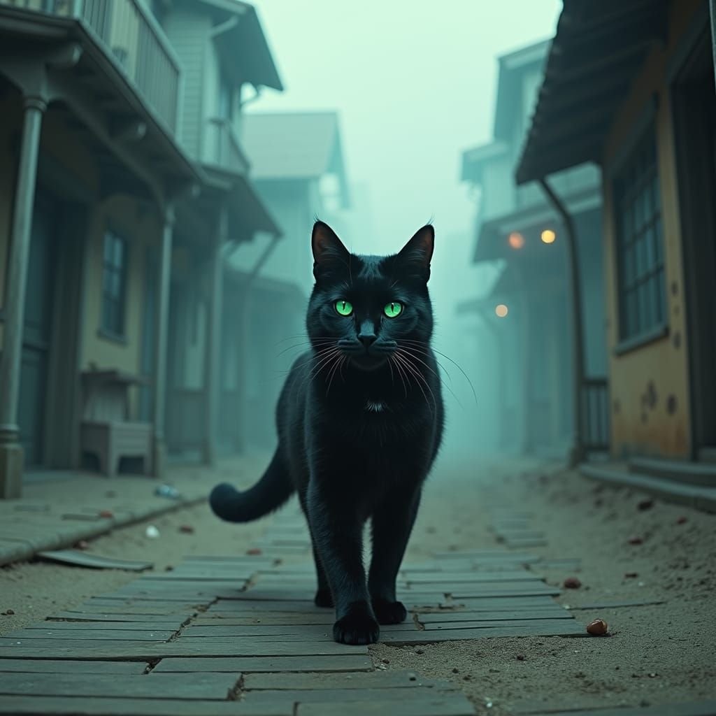 Black Cat in Ghost Town: Fantasy Concept Art
