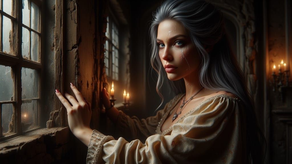 Renaissance Painter at Work in Dramatic Lighting