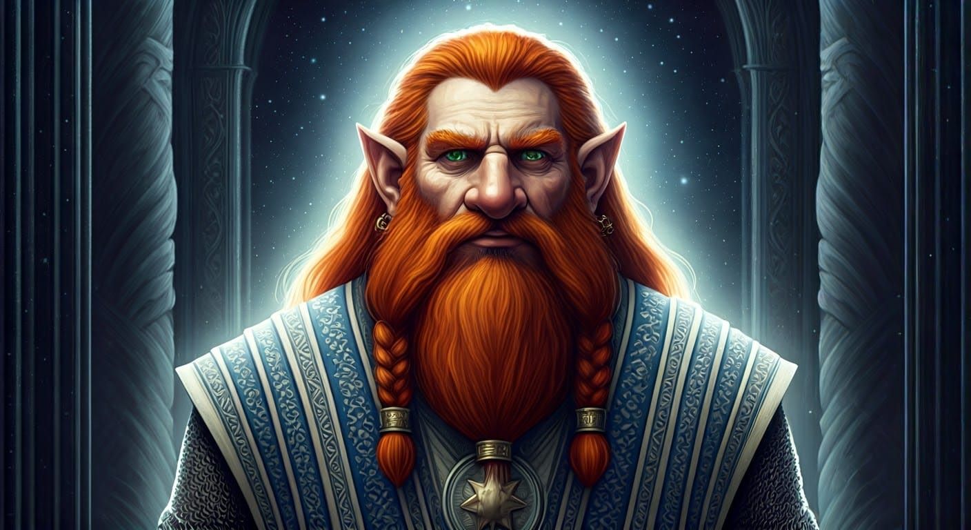 Dwarven Mystic in a Starlit Temple