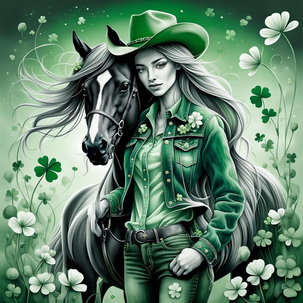 Create an artistic illustration of a beautiful horse, black ...