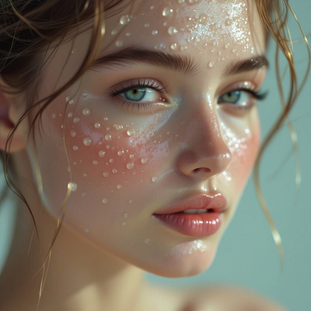 Hyperrealistic Skin with Water Droplets