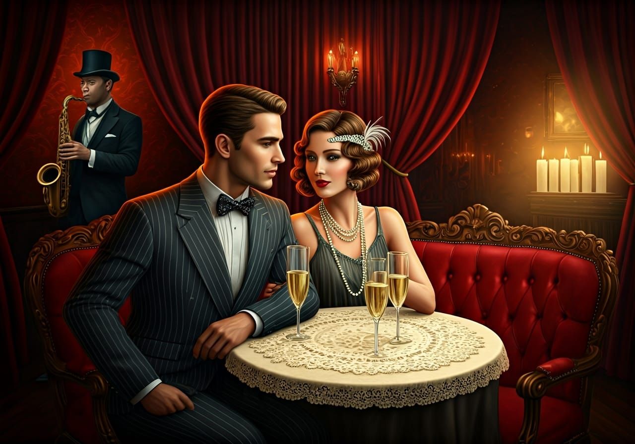 Glamorous 1920s Speakeasy Scene in Detailed Style