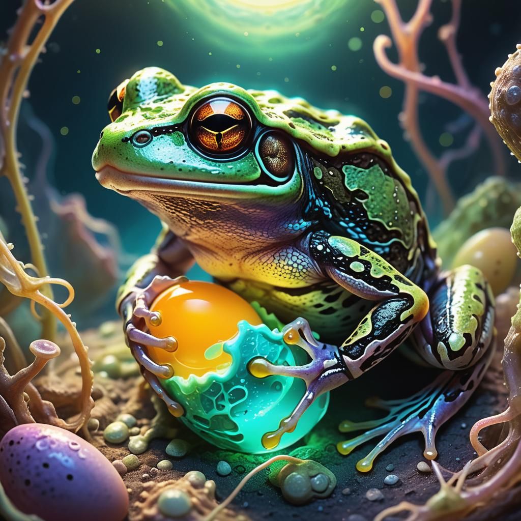 Vibrant Xenobiology: Ornate Nursery Frog in Bioluminescent C...