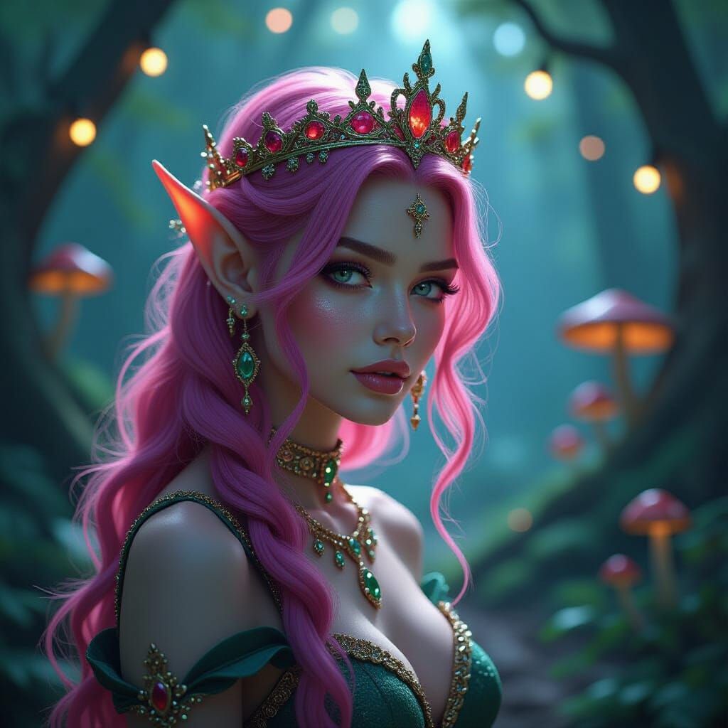 Pink Elven Queen in Enchanted Forest