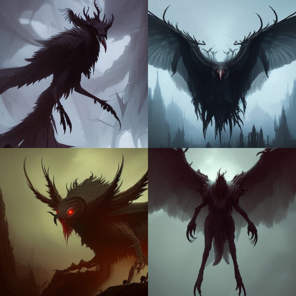 Shadow Bird Demon with Massive Eye, Dark Fantasy Art