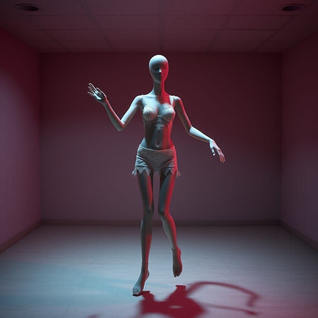 Faceless Mannequin Dances in Pink Light