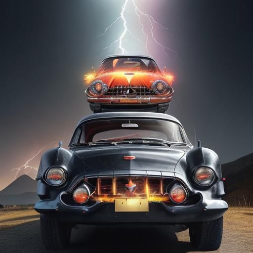 Classic Car in a Kaleidoscopic Landscape